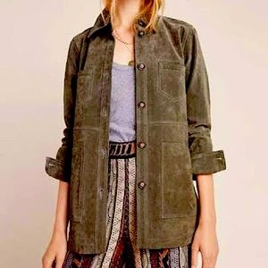 Suede olive green Anthropologie jacket in xs